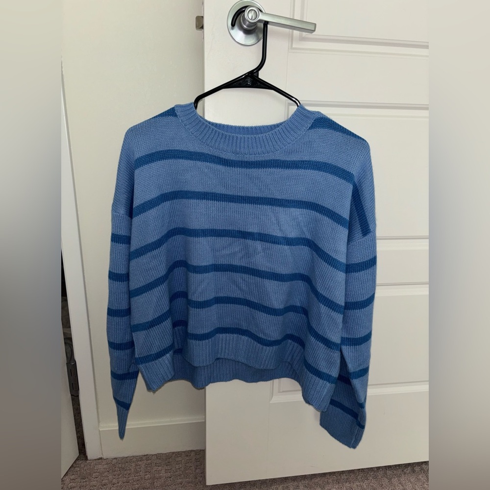Blue Cropped Striped Sweater